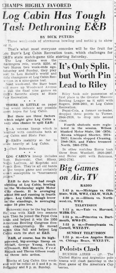 Log Cabin Bowling Lanes - Nov 25 1950 Article